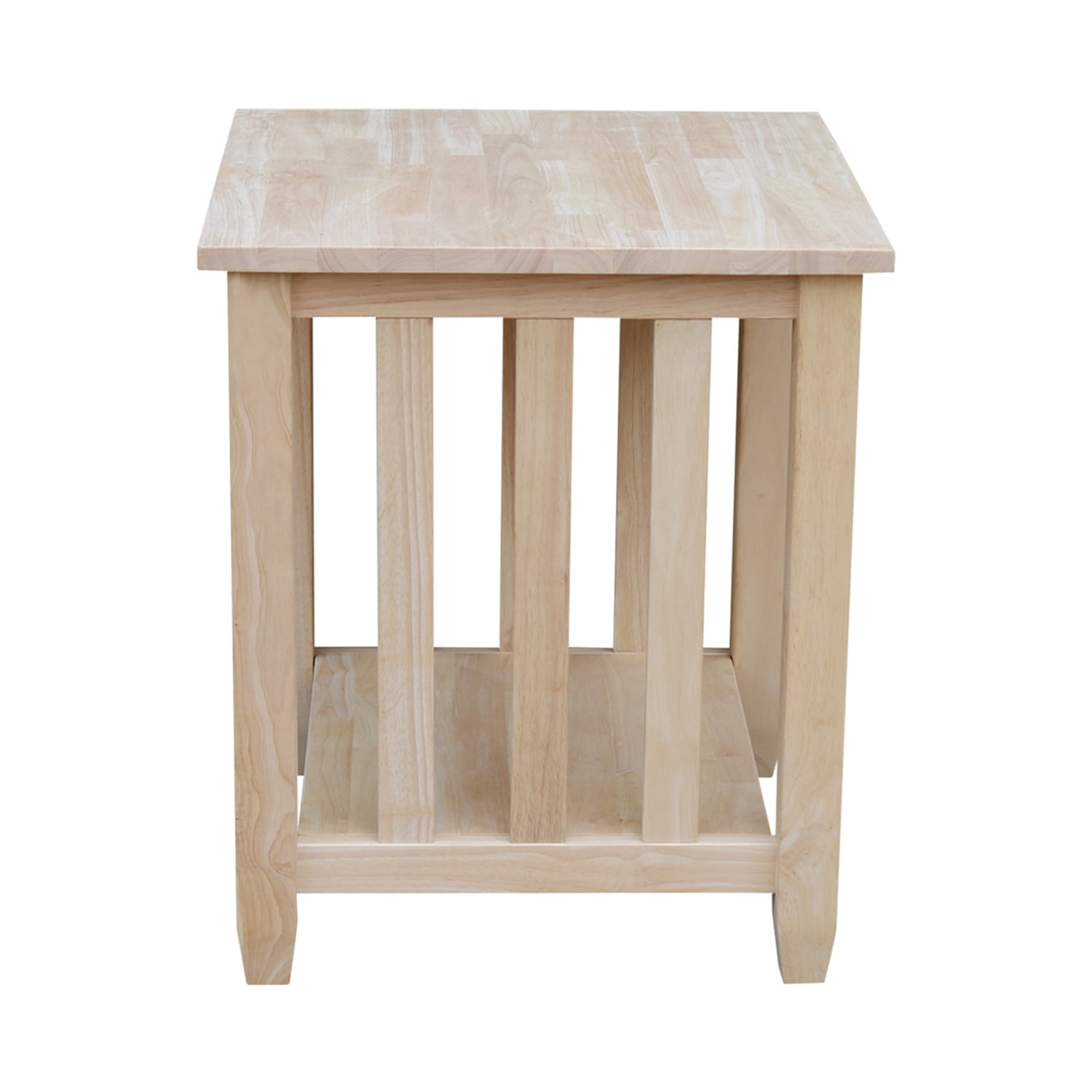 International Concepts Unfinished Solid Wood Square End Table with Storage Shelf