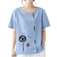 thumbnail image 3 of ZZwxWA Linen Shirts for Women Casual Loose Fit Summer Tunic Tops Floral Printed Crew Neck Buttons Short Sleeve Basic Blouses, 3 of 6