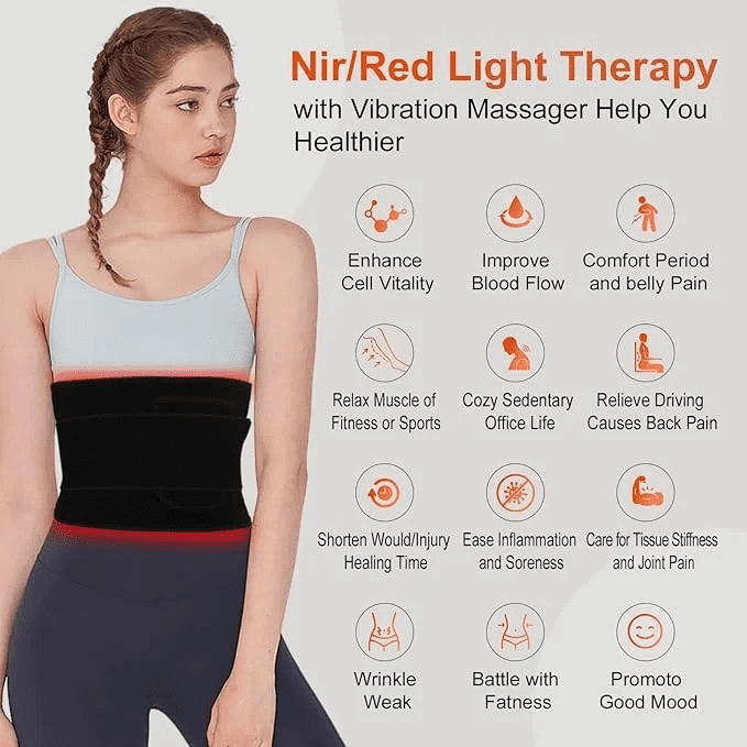 3-in-1 Red Light Belt with Warming & Vibration, Flexible Comfort Wrap for Lower Back