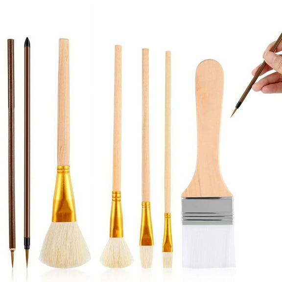 7 Pieces Ceramic Glaze Tools, Pottery Supplies Different Shapes of Pottery Glaze Brushes for Pottery Acrylic Oil