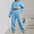 thumbnail image 2 of YUGYXL Womens 2 Piece Outfits Casual Crewneck Cropped Sweatshirt Lounge Jogger Pants Pullover Long Sleeve Sweatsuit Sets Sky Blue S, 2 of 8