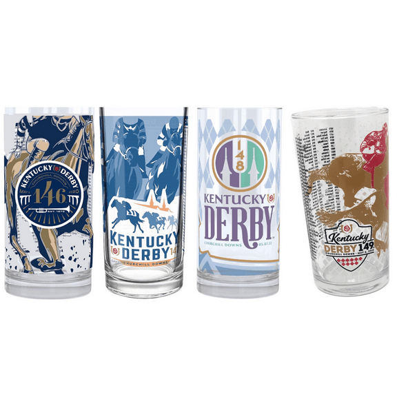 2020~2023 Kentucky Derby Official Mint Julep Glasses, Set of Four 12 oz Glasses, 149th, 148th, 147th & 146th