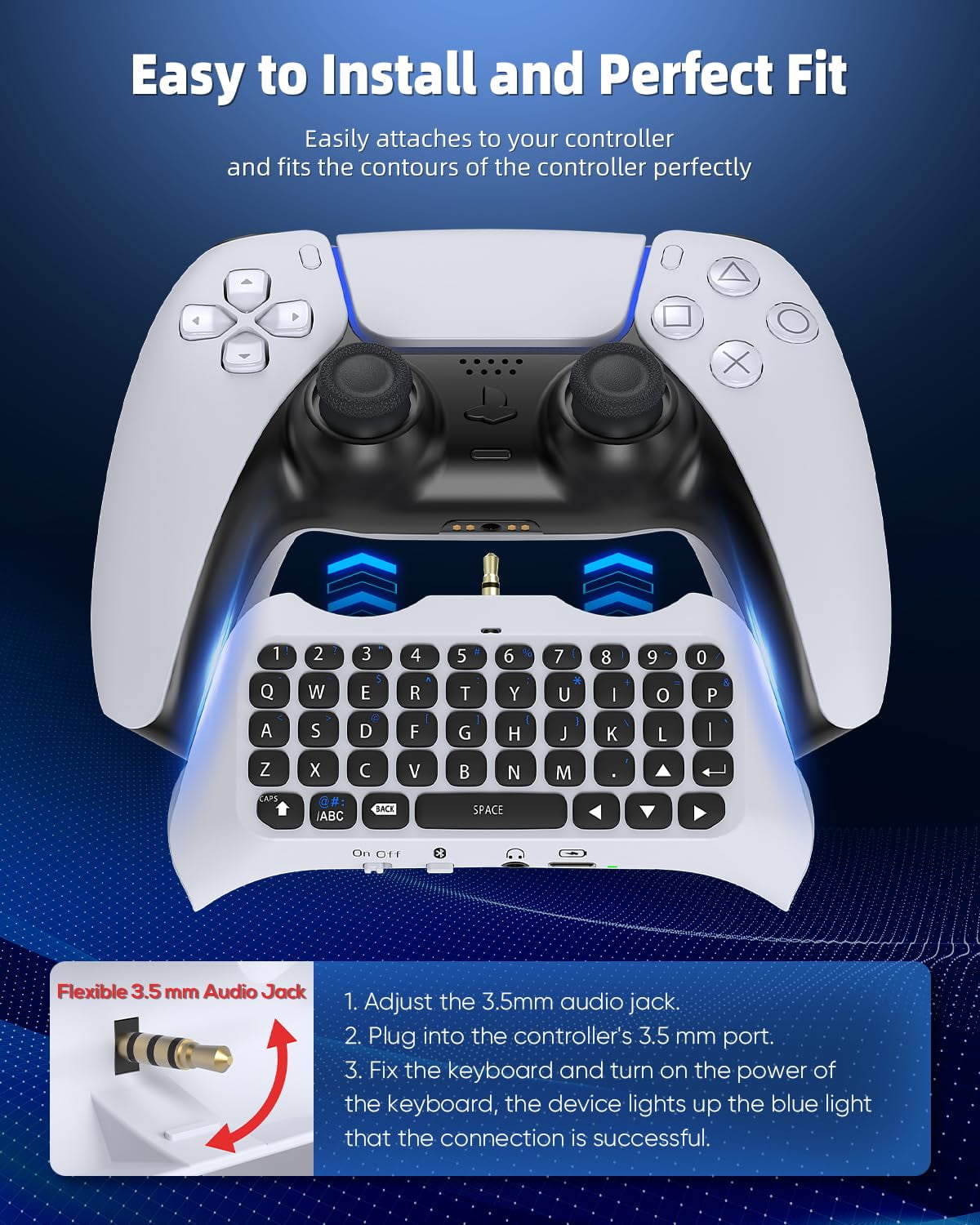 Bluetooth 3.0 Wireless Controller Keyboard for PS5/PS5 Pro,Mini Portable Gamepad Chatpad with Built-in Speaker&3.5MM Audio Jack, Voice Chat Board for Messaging&Gaming Live Chat,White