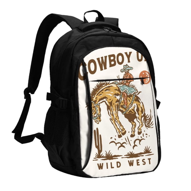 Balery Cowboy Up Vintage Wild West Mochila con carga USB para hombre y mujer - Mochila impermeable y antirrobo para portátil con puerto USB para viajes, trabajo, estudios y universidad