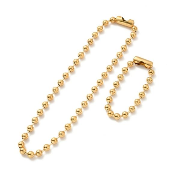 2sets PVD Vacuum Plating 304 Stainless Steel Ball Chain Necklace & Bracelet set Jewelry set with Ball Chain Connecter Clasp for Women Golden 8-7/8 inch(22.4~51.6cm) Beads: 8mm