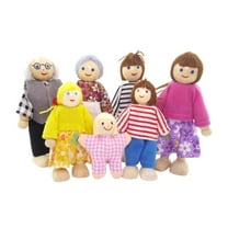 Wooden Dollhouse - 7 Pieces Set with Mom, Dad, Grandparents, Children, Baby: 1:12 Scale Doll House Modern Family Action Figures