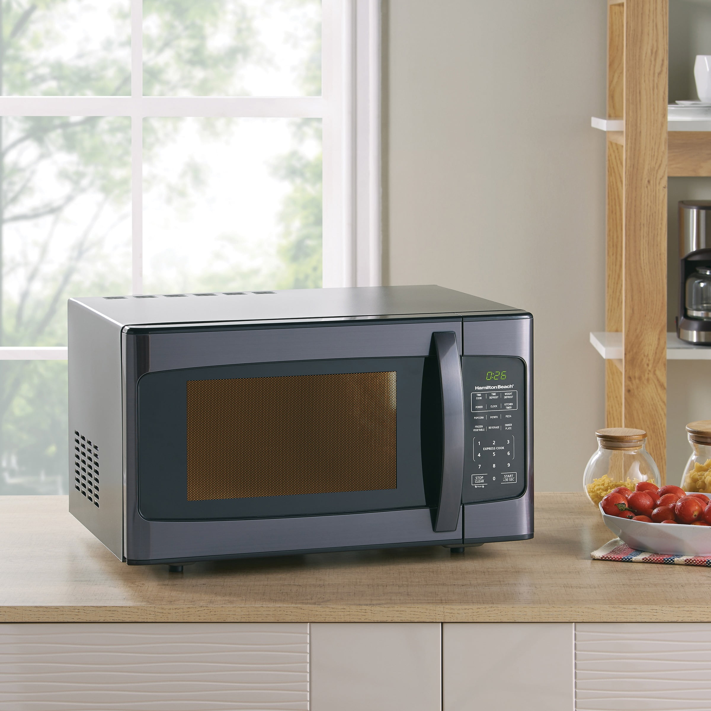 Fingerhut - Hamilton Beach 1.3 Cu. Ft. 1000-Watt Countertop Microwave Oven  with Stainless Steel Front