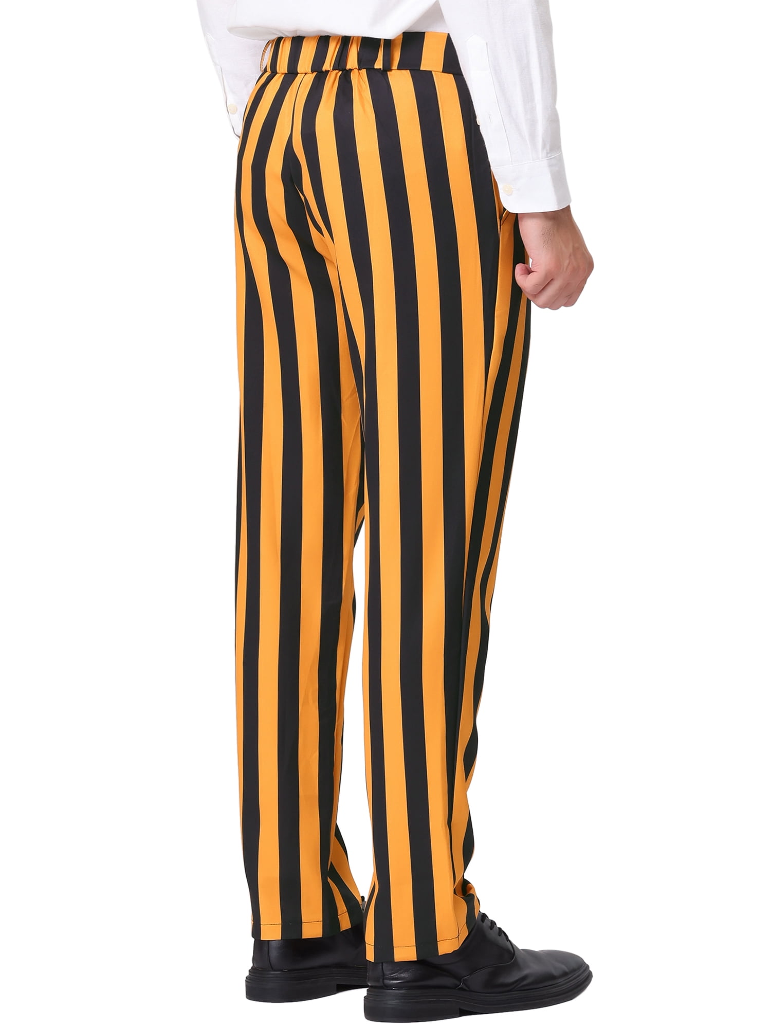 Unique Bargains Men's Striped Pants Business Skinny Fit Color Block Trousers 38 Yellow Black