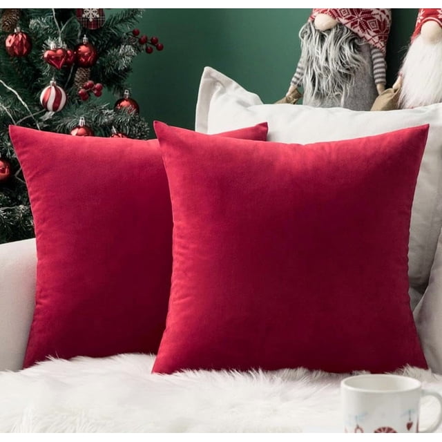 Fundas de almohada MIULEE de terciopelo para decoración navideña, 35 x 35 cm, color rojo (paquete de 2)