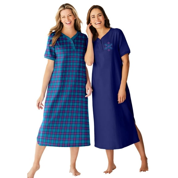 Dreams & Co. Plus Size 2-Pack Long Henley Sleepshirt