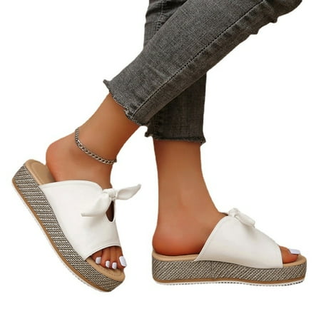 

Trendy Bowknot Slides for Women Summer Dressy Metallic Flats Sandals Casual Slip On Open Toe Beach Dating Slippers