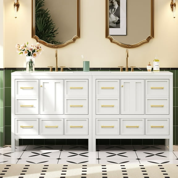 Harper & Bright Designs 72'' Bathroom Vanity Set, Modern Bathroom Cabinet Freestanding with Drawers, Bathroom Storage Cabinet, White
