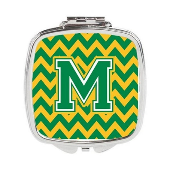 Carolines Treasures Letter M Chevron Green & Gold Compact Mirror - Green & Gold - 3in. H x 0.3in. W x 2.75in. L