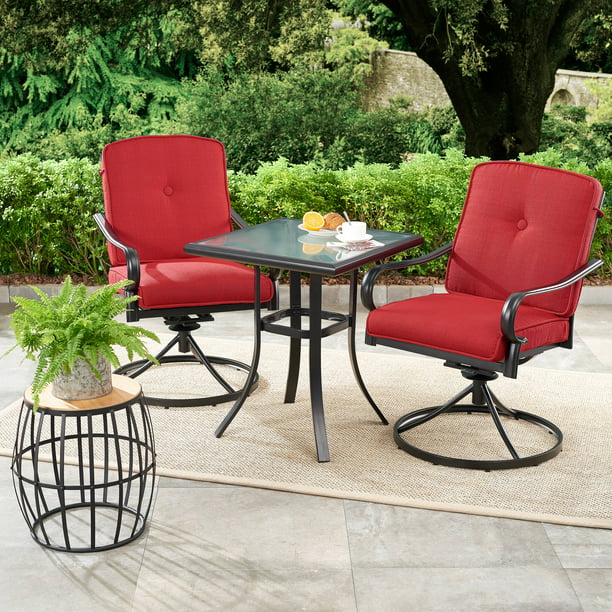 mainstays carson creek 3 piece patio bistro set with brick red cushions