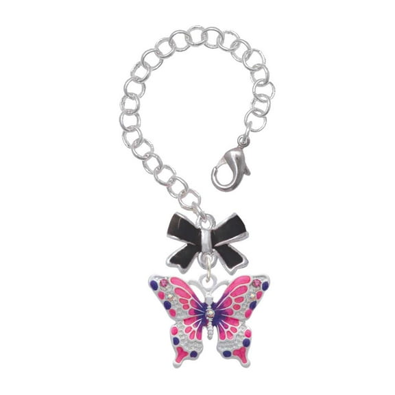 Delight Jewelry Silvertone Large Hot Pink & Purple Butterfly - Silvertone Black Bow Charm Accessory for Tumblers and Thermal Cups