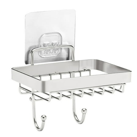 Worgeous  Stainless Steel Soap Dish Holder for Shower Wall with Drainage Hooks Silver