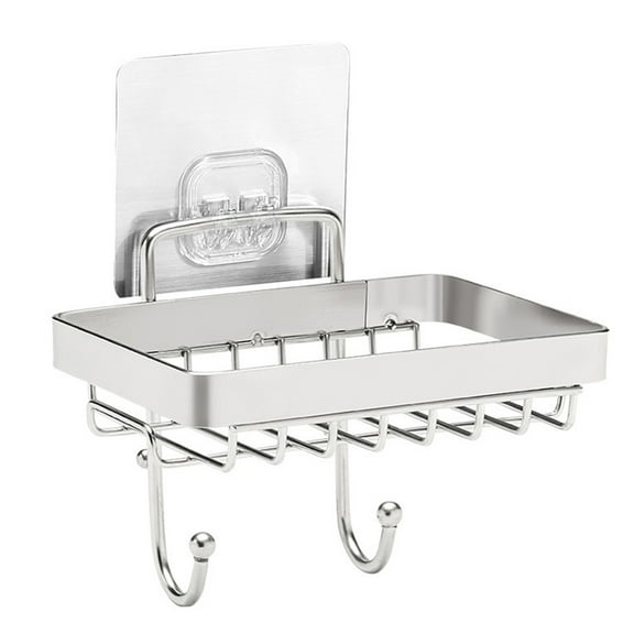 Worgeous  Stainless Steel Soap Dish Holder for Shower Wall with Drainage Hooks Silver