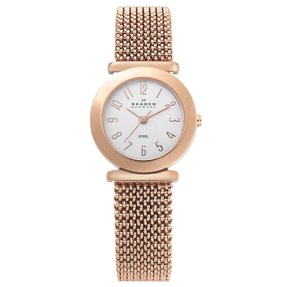 Skagen Women's 107SRR1 Denmark Quartz White Dial Rose Gold Tone Stainless Steel Band Watch