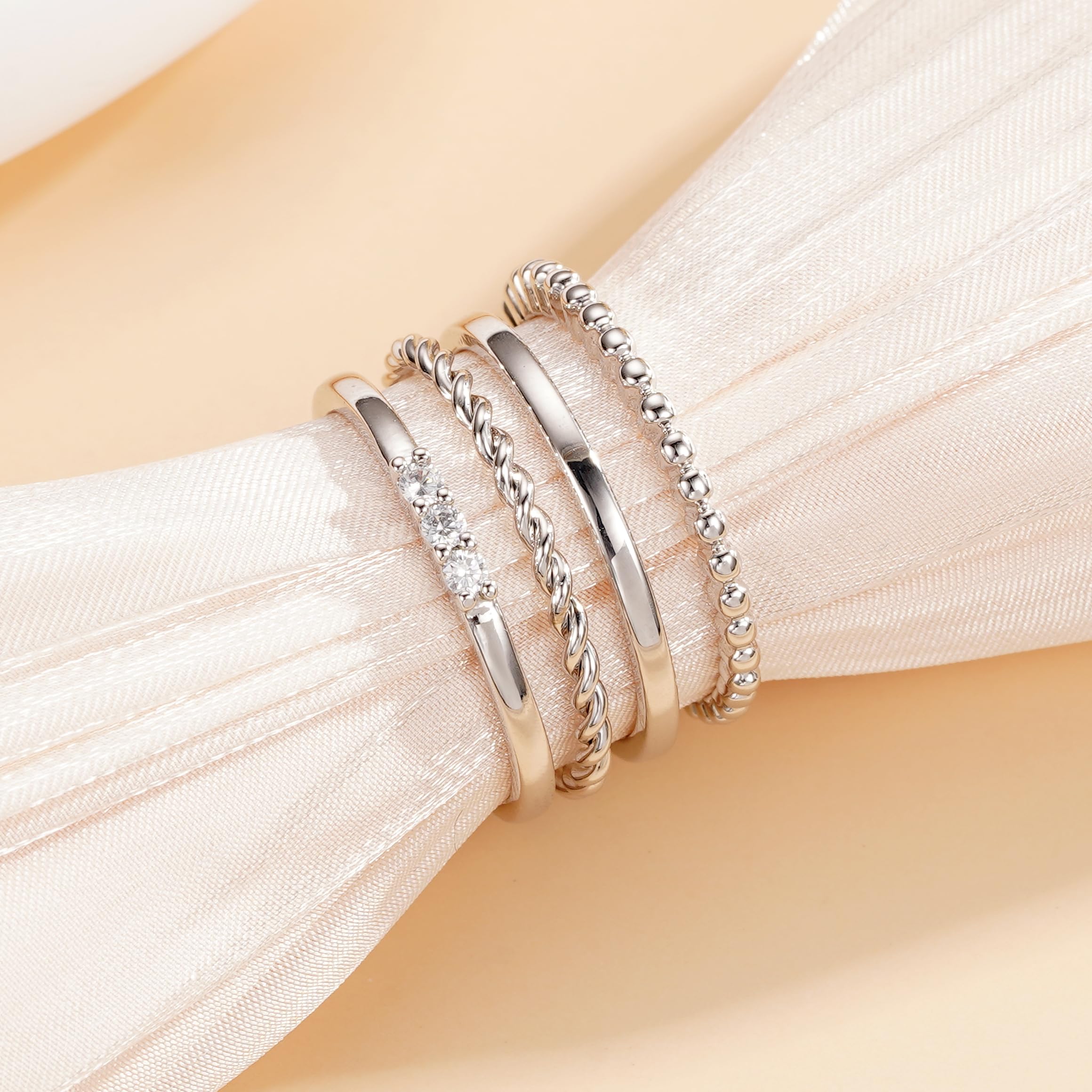 APSVO 4-Piece 925 Silver Plated Stackable Ring Set photo 5