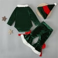thumbnail image 6 of My First Christmas Baby Girls Holiday Outfit Long Sleeve Romper and Flare Pants Set with Hat 3 Piece Fall Winter Wardrobe Ensemble, 6 of 9