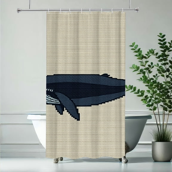RKSupls Waterproof Shower Curtain, Cross Stitch Whale Ocean Art, Polyester Fabric with Rustproof Hooks, Mildew Resistant & Quick Dry Washable for Chic Home Bathtub Decor