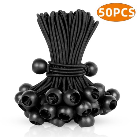 Heavy Duty Ball Bungee Cords, Elastic Bungie Cord Balls for Camping, Cargo, Set of 50, 6 inch