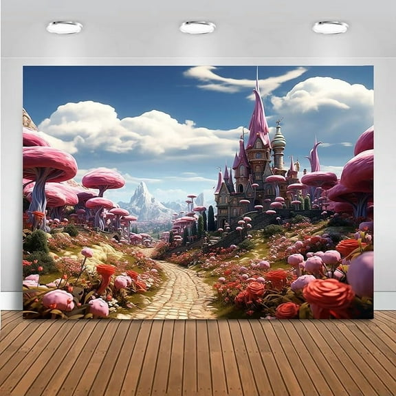 Fairy Castle Backdrop Pink Red Flowers Birthday Photography Background for Girls Pink Fairy Castle Baby Shower Party Decorations Banner Supplies Photo Booth Props