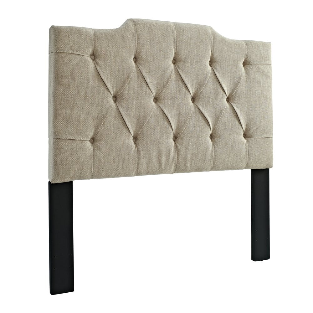 Tufted Tan Linen Headboard, Full / Queen