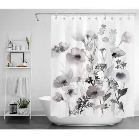 HVEST Watercolor Shower Curtain Plant Flower Bathroom Shower Curtain,Nature Herb Botanical Polyester Waterproof Durable Fabric Bath Accessories with Hooks 60x72 Inches