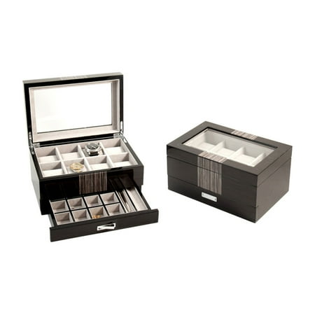 Bey - Berk Grey Wood 8 Watch Box with Cufflink & Pen Storage