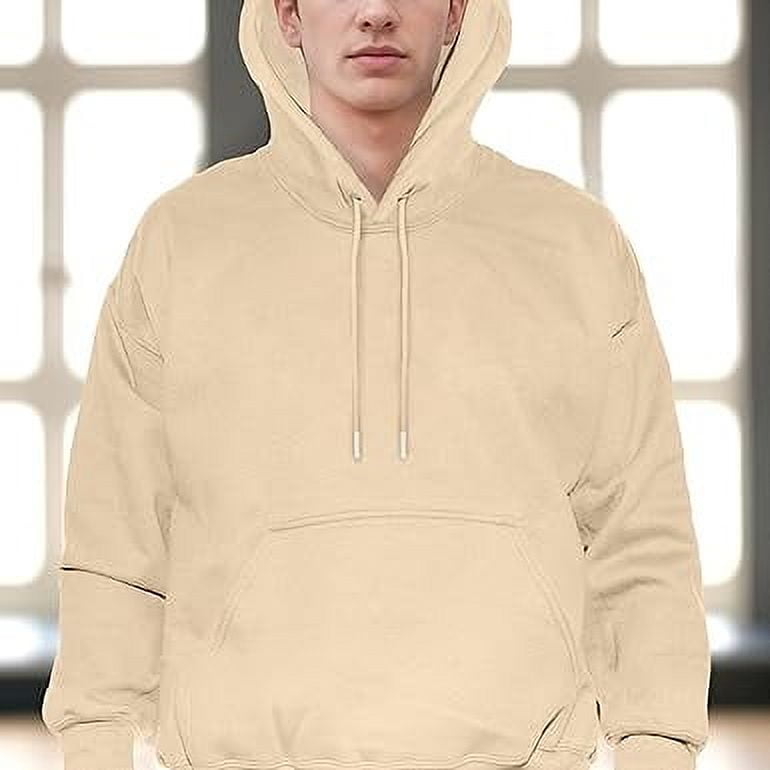 Men's Fleece Poly/Cotton Hoodie Birthday Gift Midweight Hooded Pullover Sweatshirt for Men, Small, Cream