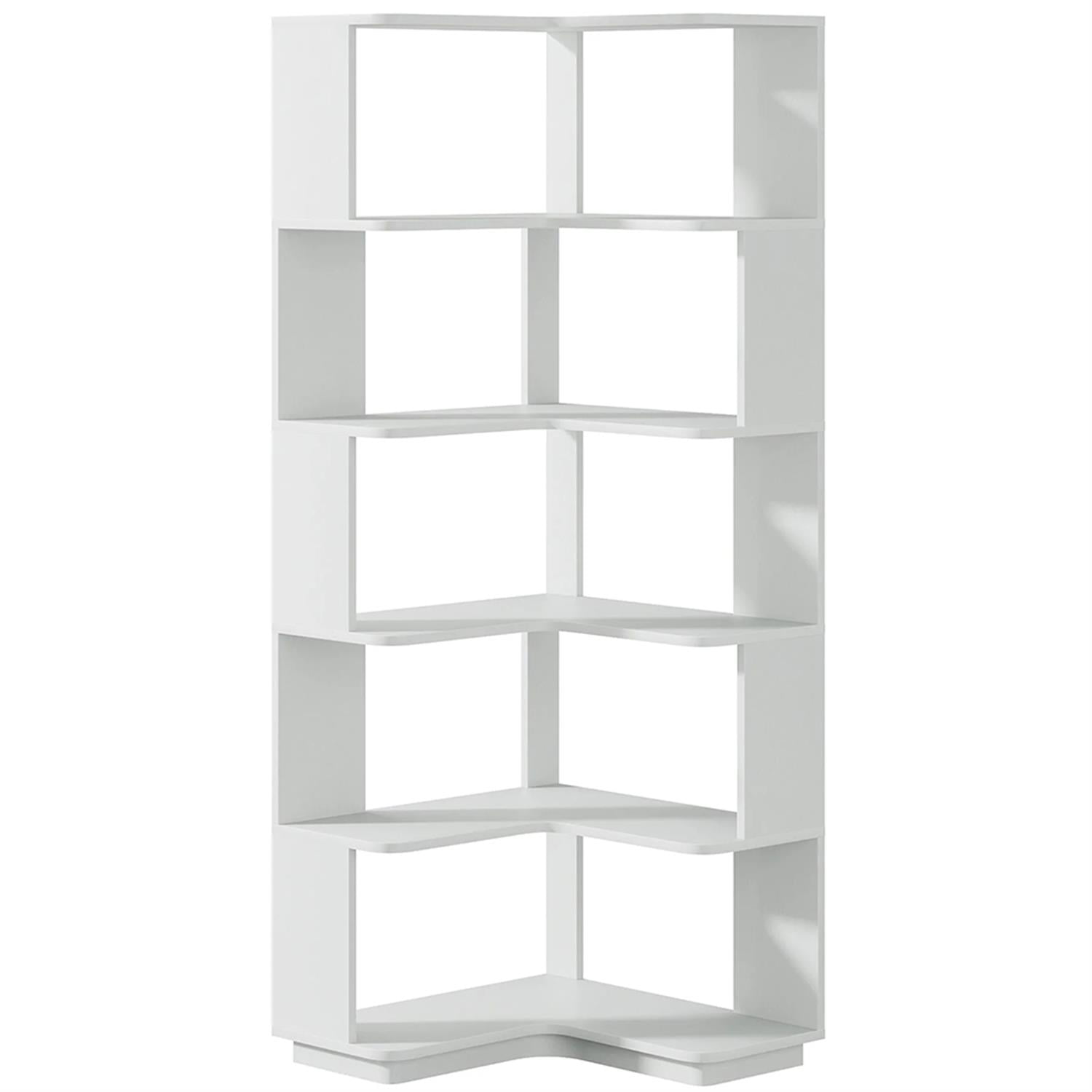 Demi Bonn 6 Tier Bookshelf with Anti-Drop Panel, Corner Bookcase Storage Organizer, 64" Tall Display Standing Shelf Unit for Bedroom, Living Room, Light Grey