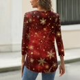 thumbnail image 4 of WTOBBY Women's Christmas Snowflake Tree Print V-Neck Decorative Button 3/4 Sleeve T-Shirt, Ladies Holiday Fashion Top for Seasonal Wear, Comfortable Casual Blouse,Deep Red XL, 4 of 5