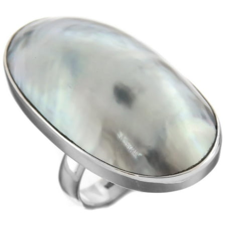- Silver-Blue-tone Polished Nautilus Shell 925 Sterling Silver Ring, 1 1/2