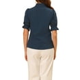 thumbnail image 3 of INSPIRE CHIC Women's Stand Collar Short Sleeve Button Down Ruffle Neck Blouse Top, 3 of 6