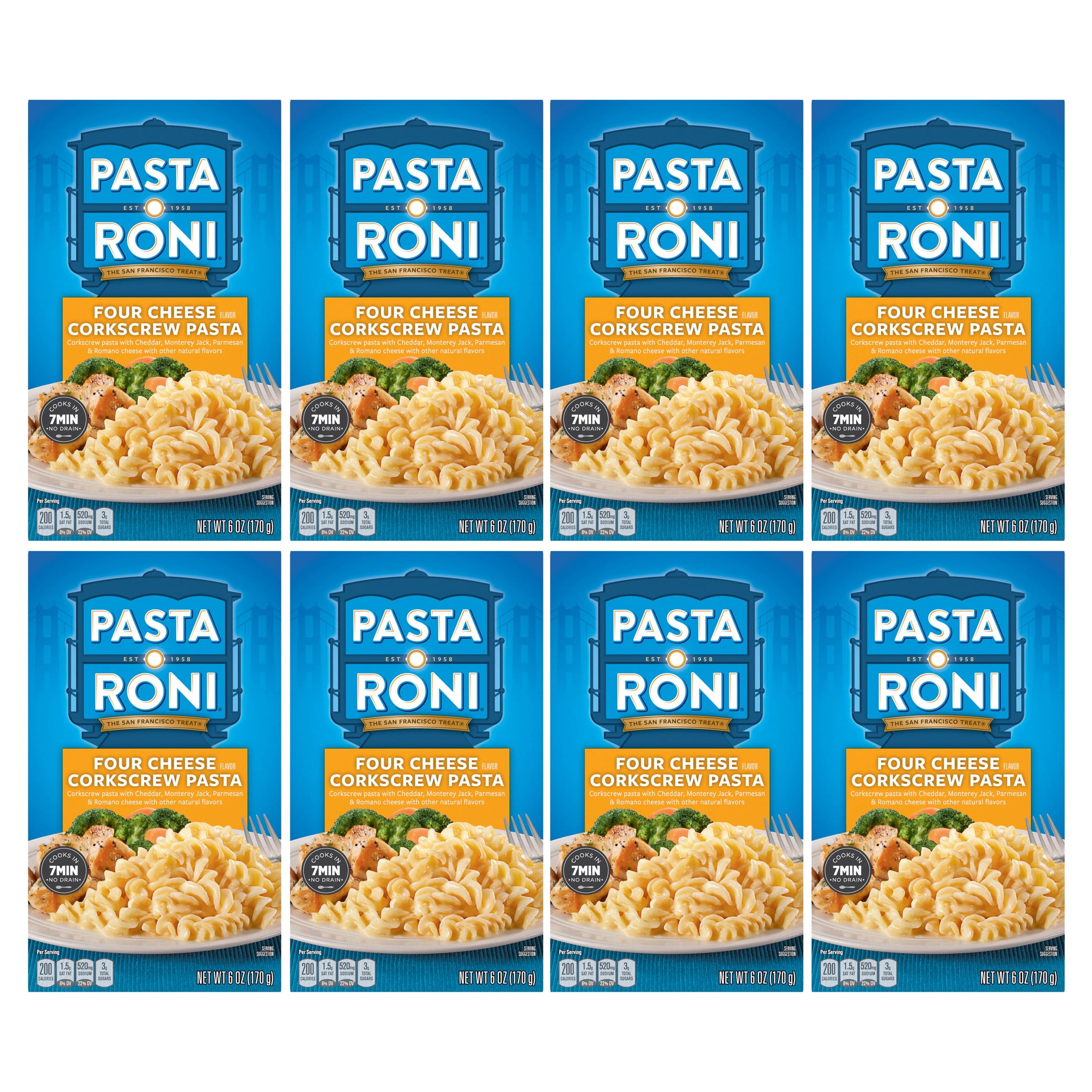 (8 pack) Pasta Roni Four Cheese Corkscrew Pasta, 6 oz Box