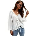 thumbnail image 2 of Women's Waffle Knit Ruched Bat Wing Long Sleeve Draw String Tunic Top, 2 of 6