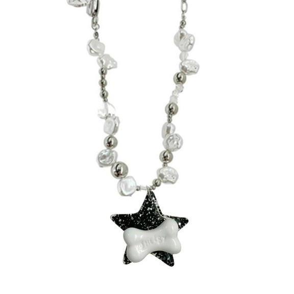 TIERPOP Y2K Accessories Fashion Star Bone Pendant Necklace Punk Egirl Sweet Cool Bead Clavicle Chain Aesthetic Jewelry