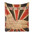 thumbnail image 1 of Saying Soft Flannel Fleece Throw Blanket, I Love Rome Lettering with Circus Tent and Bold Stripes Print, Cozy Plush for Indoor and Outdoor Use, 70" x 90", Red Dark Green and White, by Ambesonne, 1 of 6