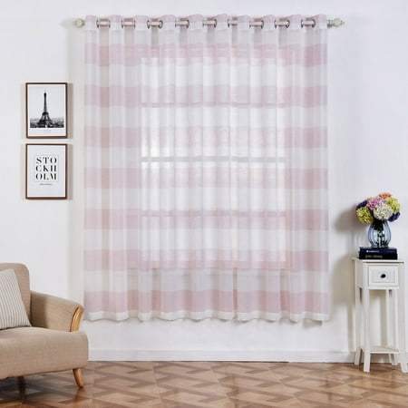 Faux Window Wall - Efavormart 2 Panels Faux Linen Sheer Window Drapery Stripe Window Treatment Grommet Curtain For Window Wall Decoration 52