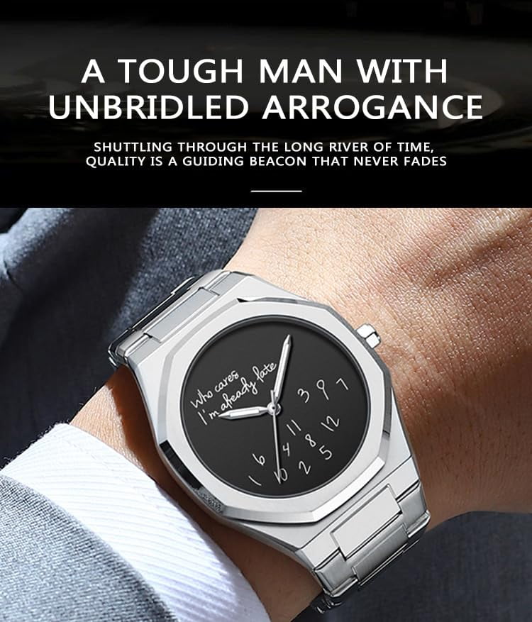 Fashion Men’s Analog Stainless Steel Wristwatch Minimalist Octagon Bezel with Humorous Dial - Waterproof Business Dress Casual Watch for Men