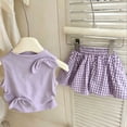 thumbnail image 4 of SGFCWSX Girls 2 Piece Outfits Sleeveless Bow Knot Tank Tops Plaid Skort Summer Casual Clothes Set Purple Size 5T, 4 of 9