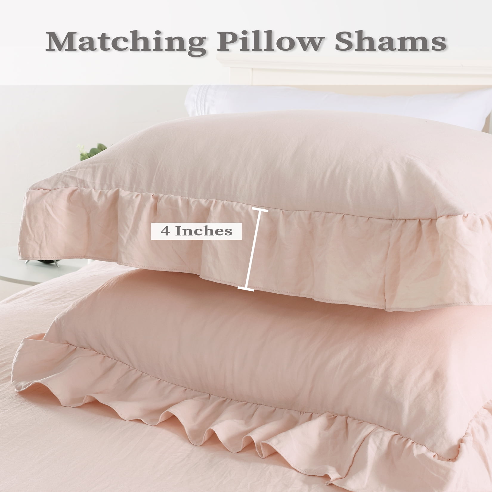 EastVita Queen Duvet Cover Set, Soft Washed Pink Ruffle Duvet Cover 3 Pieces 1 Duvet Cover, 2 Pillowcases) Home Bedding Duvet Cover Set