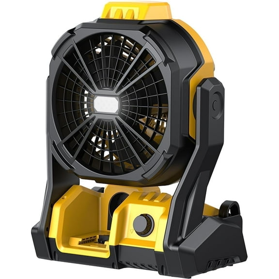VANQUE Battery Operated Fan, Camping Fan Cordless, Option for Corded, with LED Lights, Variable Speed, Hook for Hanging, for Jobsite, Black(Battery Not Included)