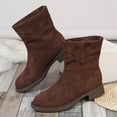 thumbnail image 3 of Chelsea Boots Women Suede Fold Over Chunky Heel Casual Winter Warm Ankle Booties Round Toe Slip on Short Boots, 3 of 5