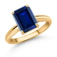 thumbnail image 3 of Gem Stone King 10K Yellow Gold Blue Created Sapphire Solitaire Engagement Ring for Women (2.70 Cttw, Octagon 9X7MM, Gemstone September Birthstone, Available in Size 5, 6, 7, 8, 9), 3 of 7