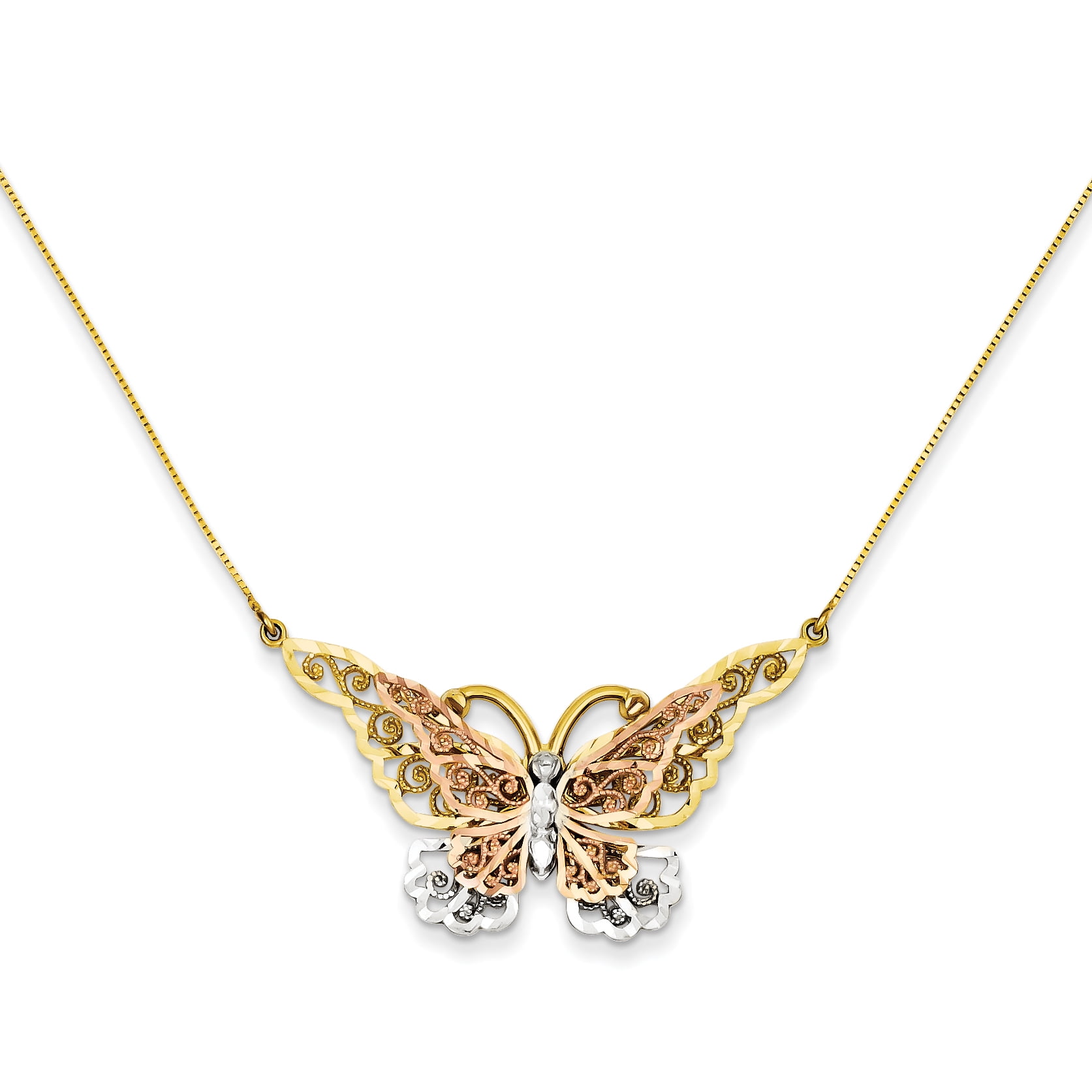 10K Solid Yellow White Rose Gold Butterfly Pendant Necklace Charm Women Girls 