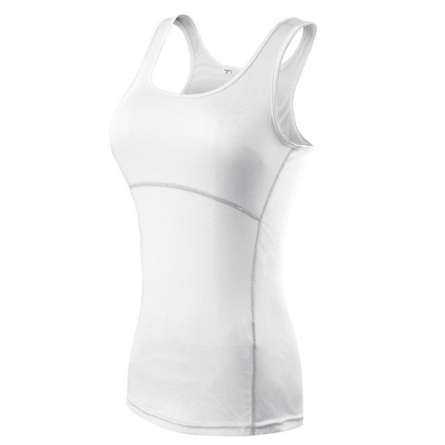 TOPTIE Yoga Racer Back Tank Top, Athletic Compression Tank, Junior-White-M