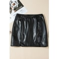 thumbnail image 3 of Women's Black High Waist PU Leather Mini Skirt with Side Slits | [ZhiHiMeRi] | (US 12-14)L, 3 of 11