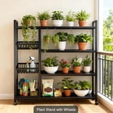 Movable Wire Rack, Heavy-Duty 4-Tier Storage Shelf with 3 Baskets and ...